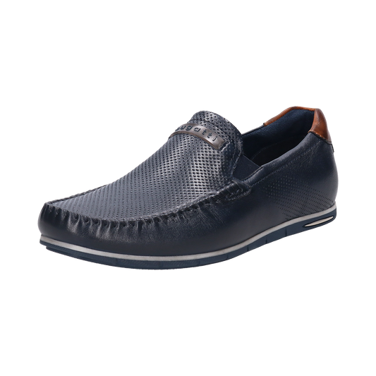 Leather Slip On Moccasin Dark Blue