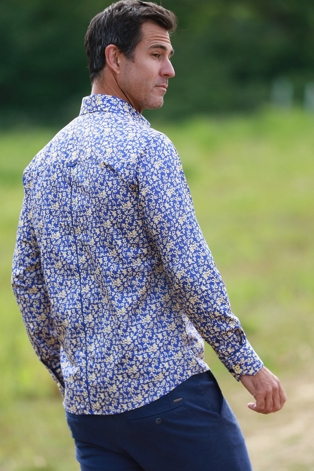 Baroque Legacy Blue Gold Leaf Print Shirt - CP8031