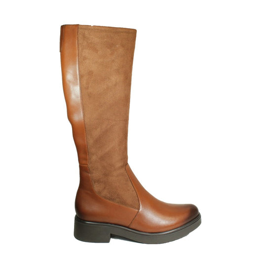 Caprice Cognac Comb Leather/Suede Block Heel Long Boot. Only size 4 left