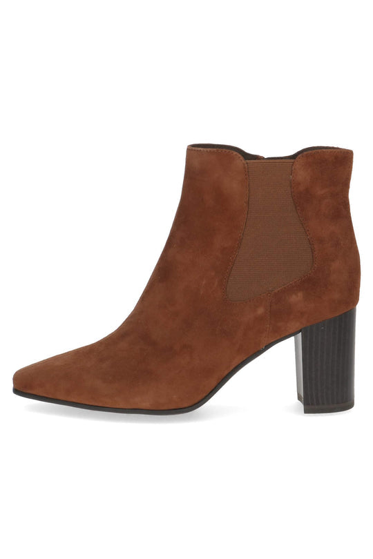 Caprice Cognac Suede Heeled Ankle Boot.