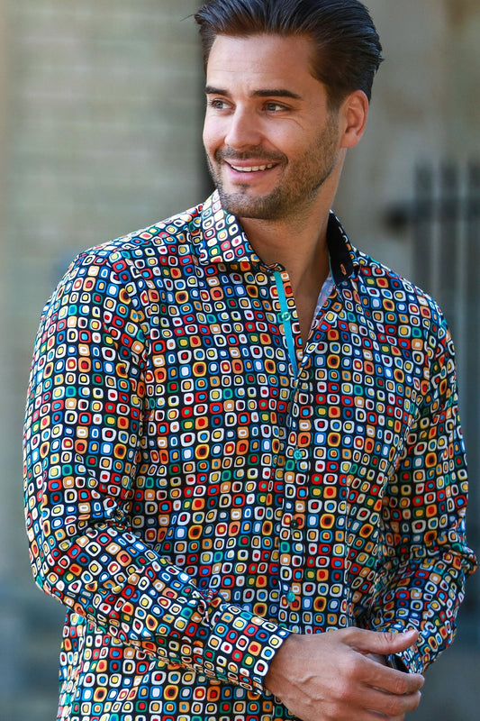 Black Spangles Abstract Shapes Print Shirt - CP8034