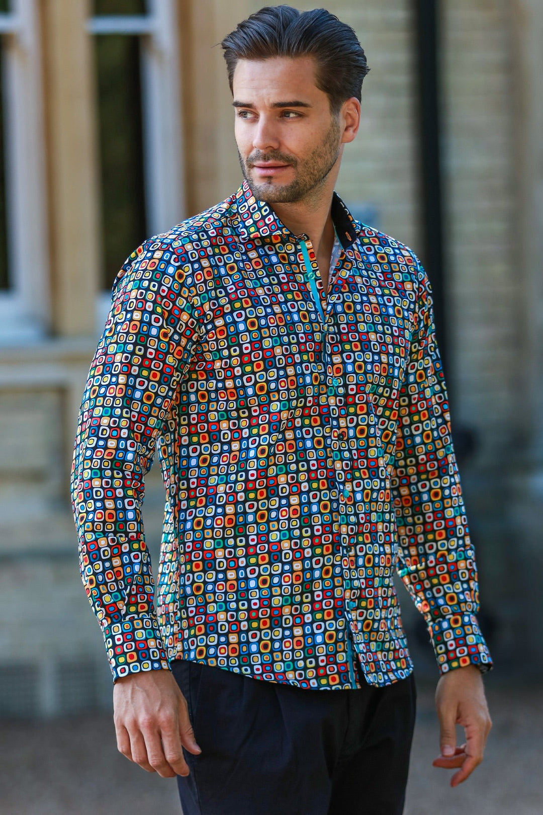 Black Spangles Abstract Shapes Print Shirt - CP8034