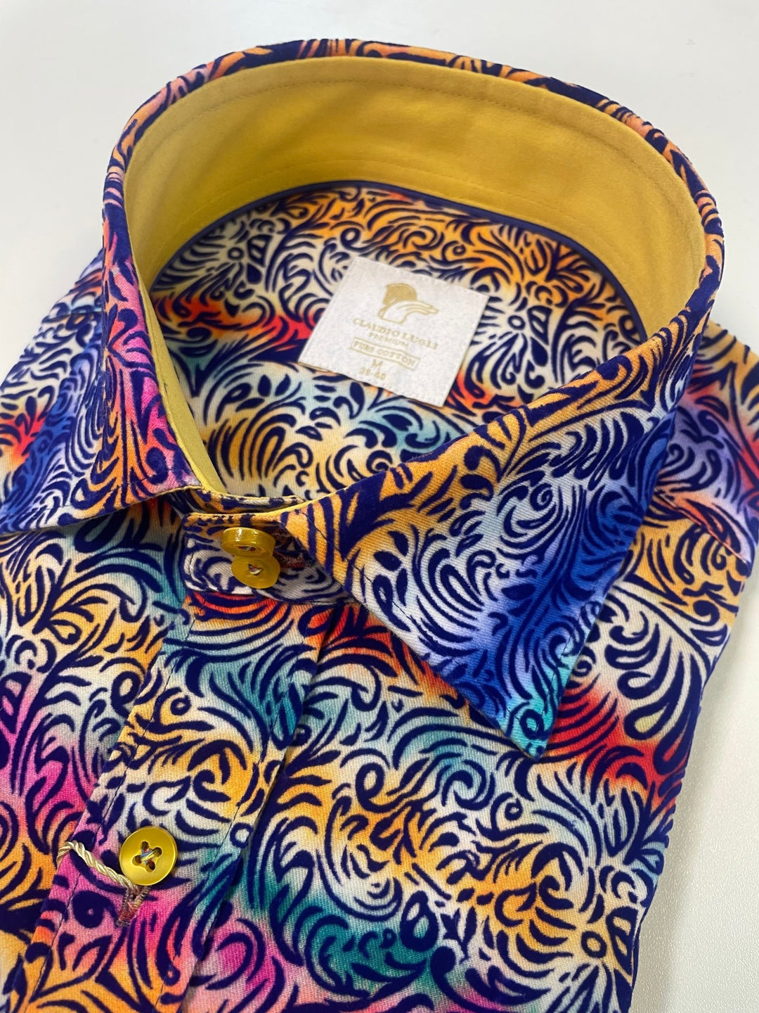 Stripe Silhouette Blue Floral Flocked Print shirt - CP8049