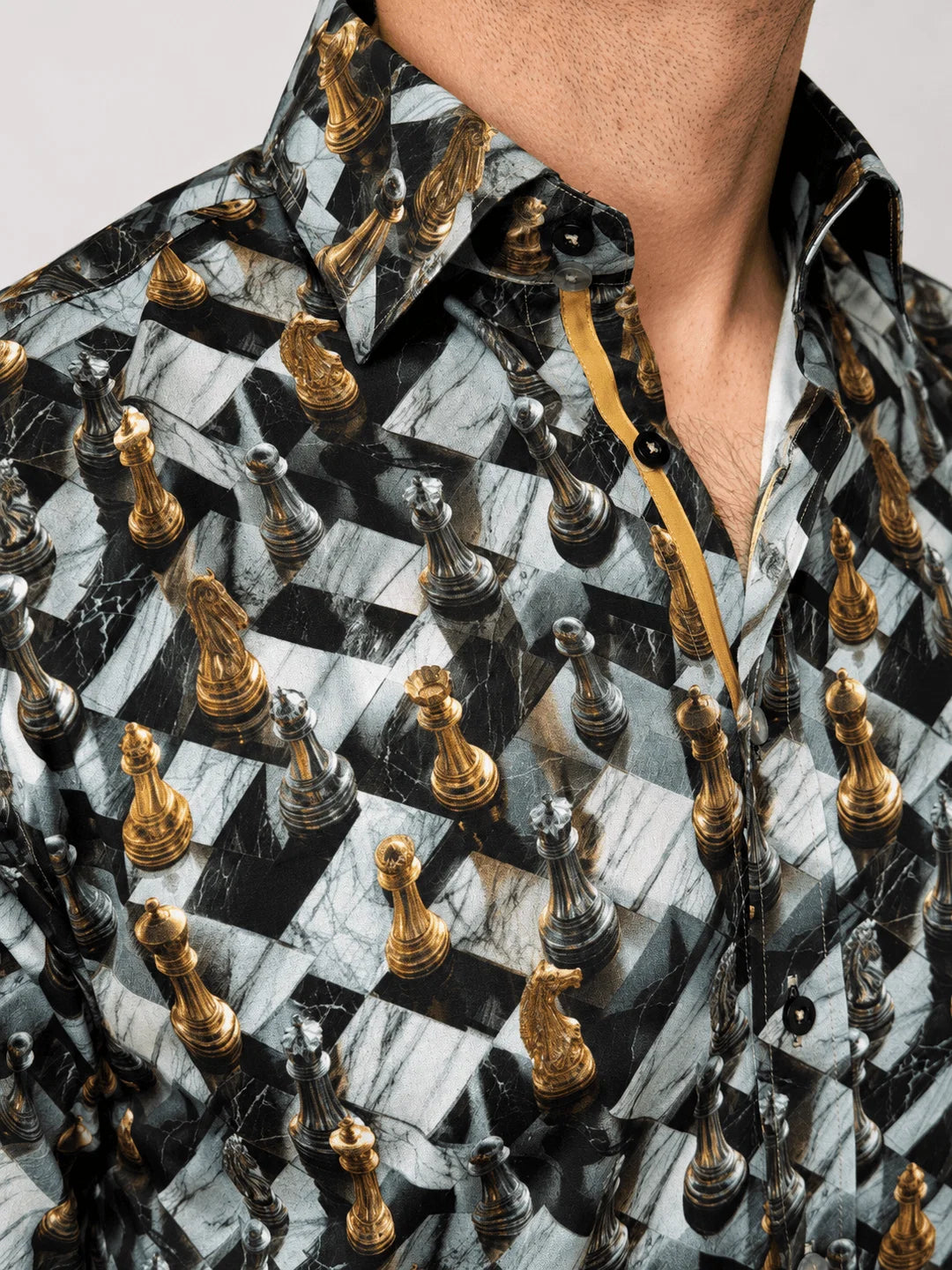 Chess Board Print Shirt Grey