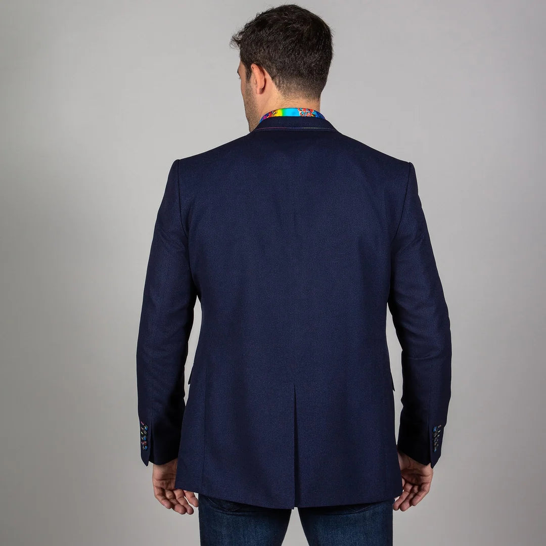 Signature Fitted Navy Jacket with Multicolour Stitching & Matching Waistcoat - CL1919
