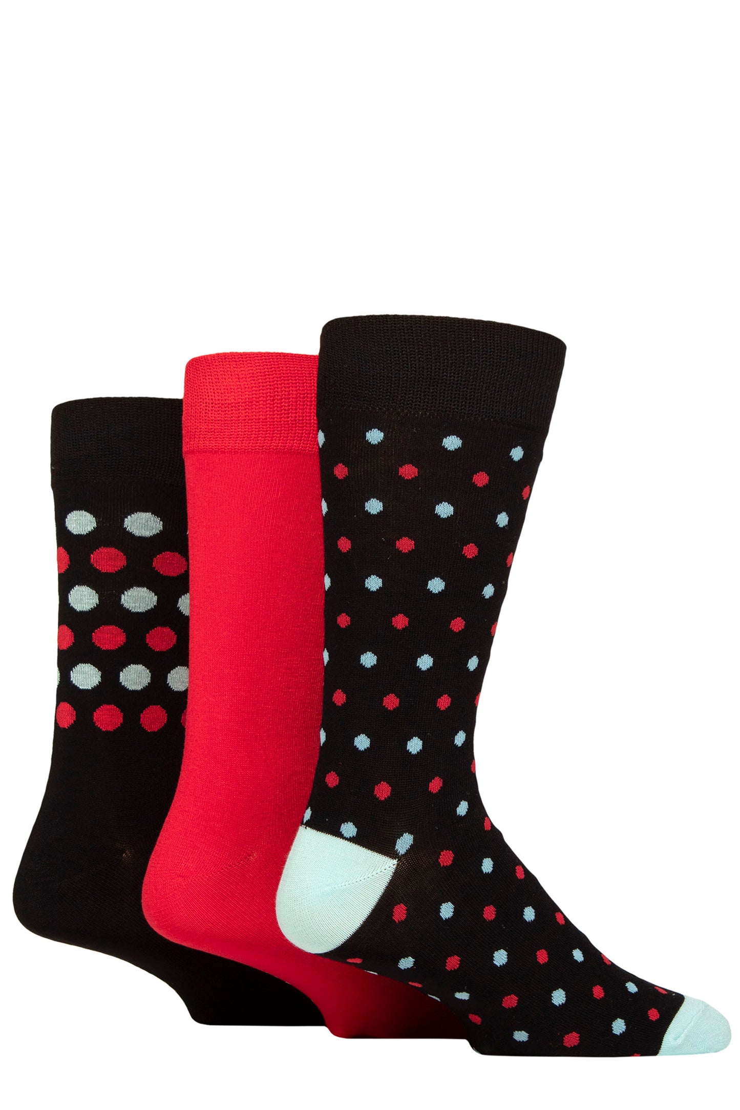 Glenmuir 1891 Bamboo Socks, Jacquard Spots Black/Red//Blue.