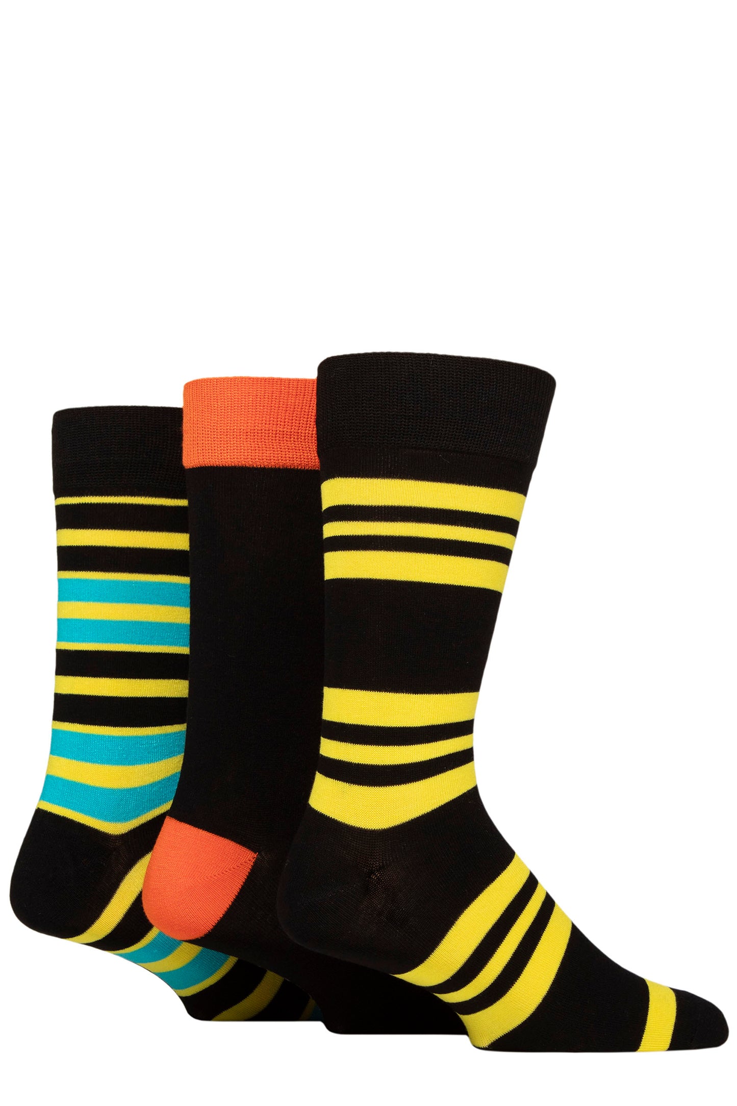 Glenmuir 1891 Bamboo Socks, Jacquard Stripes Black/Yellow/Blue.