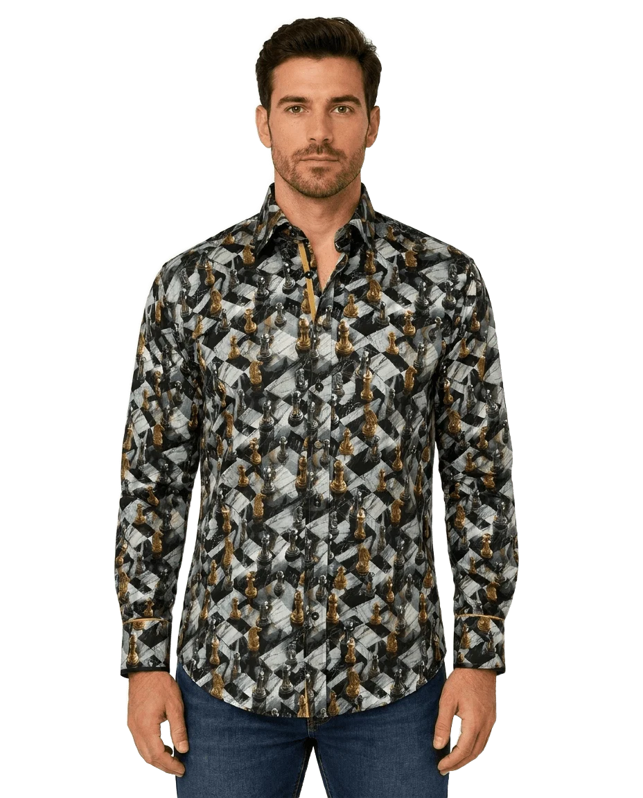 Chess Board Print Shirt Grey