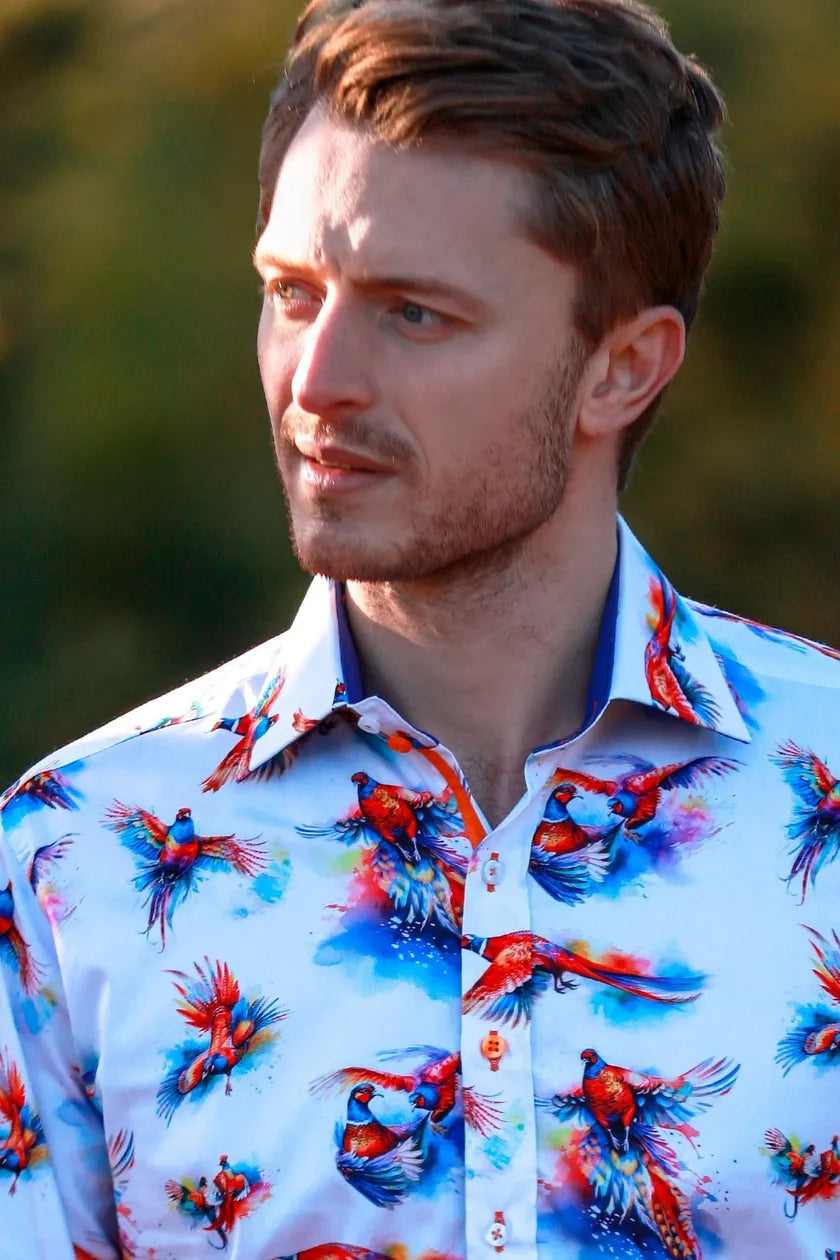 White Pheasant Print Shirt - CP8020