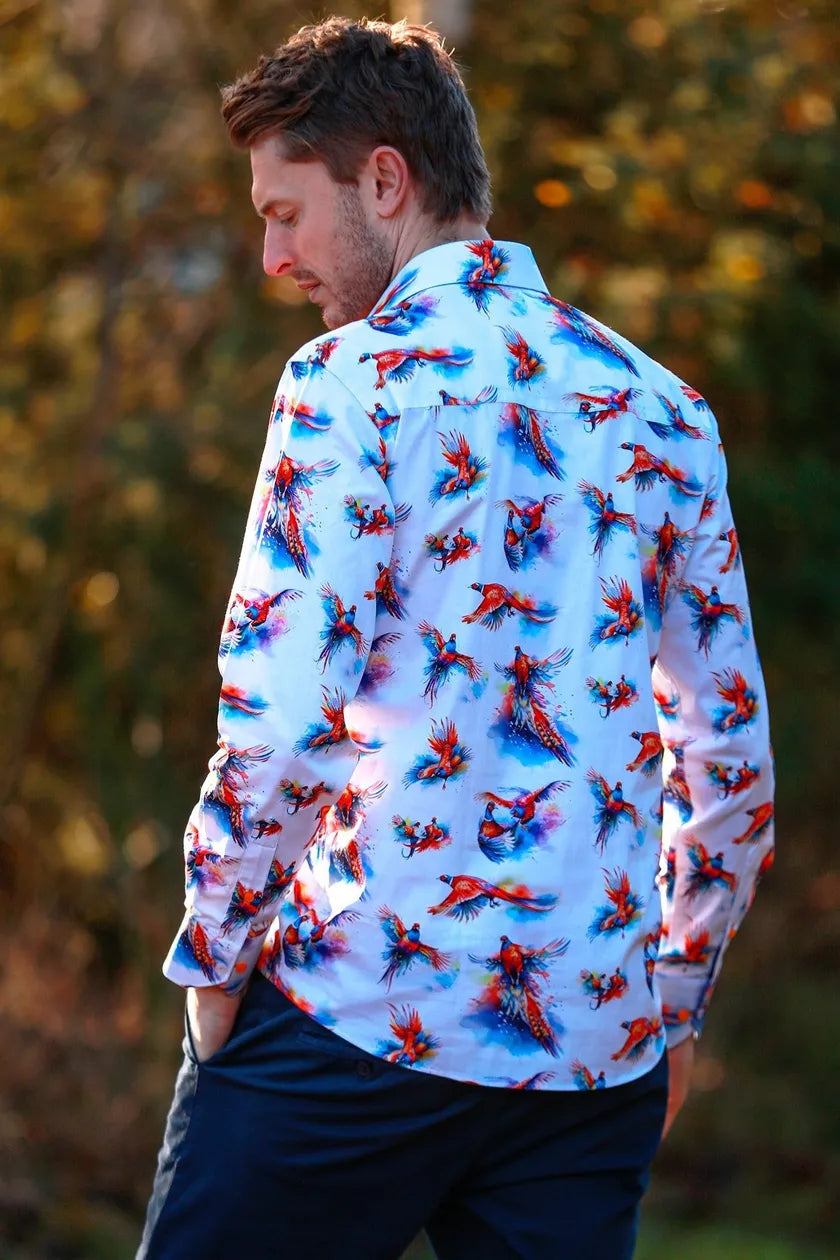 White Pheasant Print Shirt - CP8020