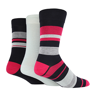 Glenmuir 1891 Bamboo Socks, Jacquard Navy/Pink/Grey Block
