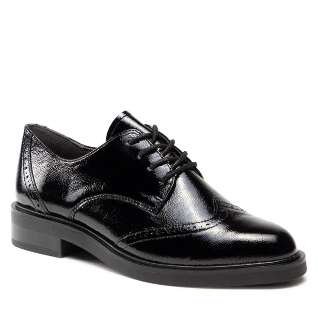 Caprice Black Patent Lace up Brogue shoe.