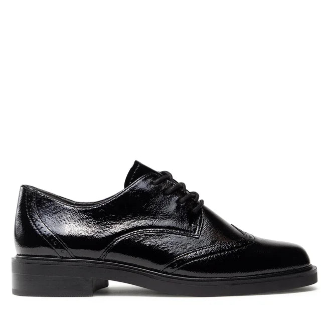 Caprice Black Patent Lace up Brogue shoe.