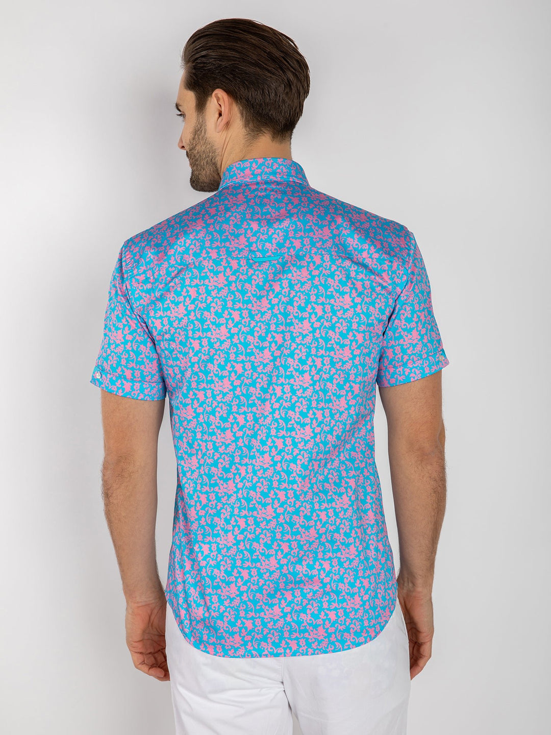 Men's Short Sleeve Floral Silhouettes Ornaments ss Pink