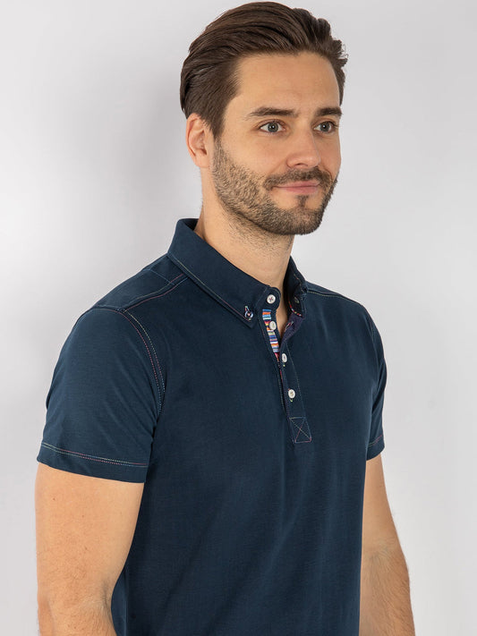Men's Navy Polo Shirt with Striped Detailing.