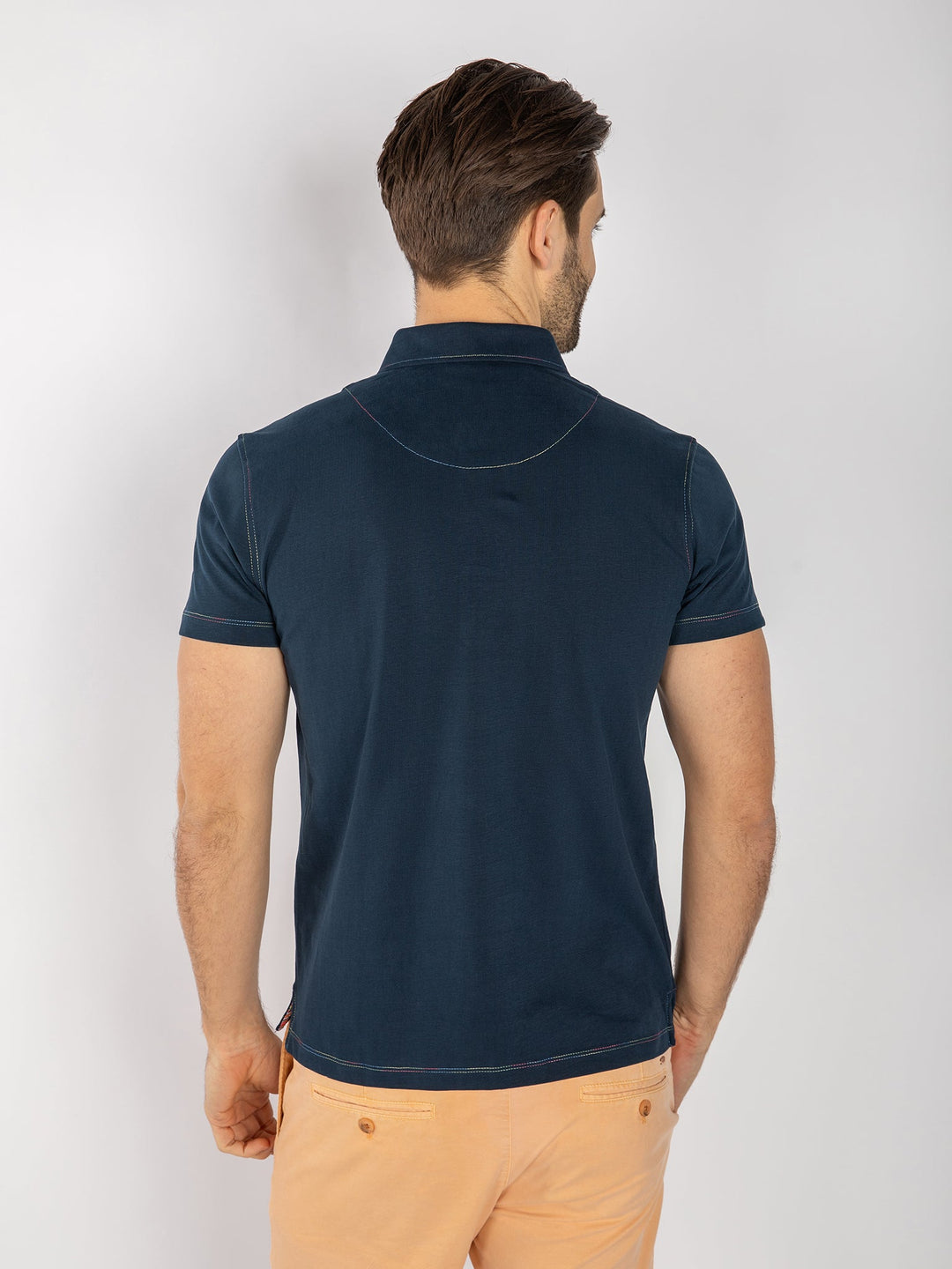 Men's Navy Polo Shirt with Striped Detailing.