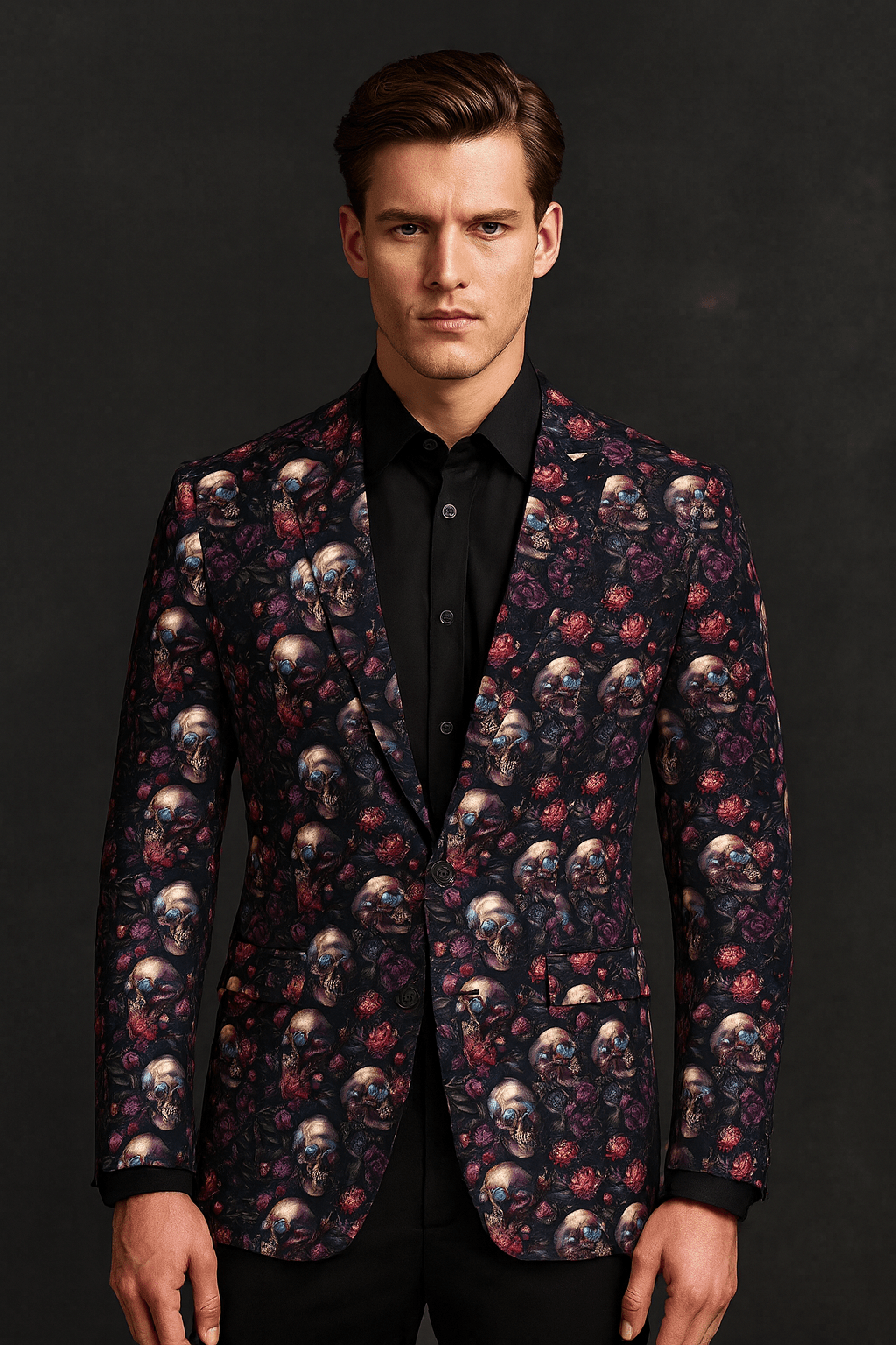 Purple Grey Skulls Floral Jacket - CP2537