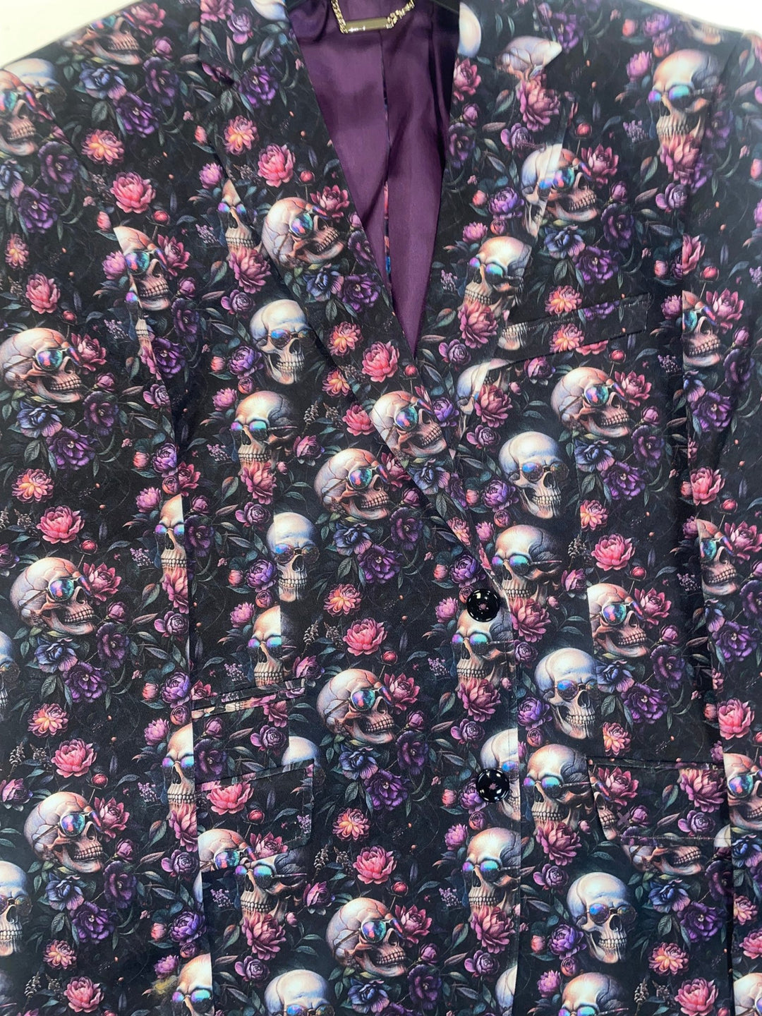 Purple Grey Skulls Floral Jacket - CP2537