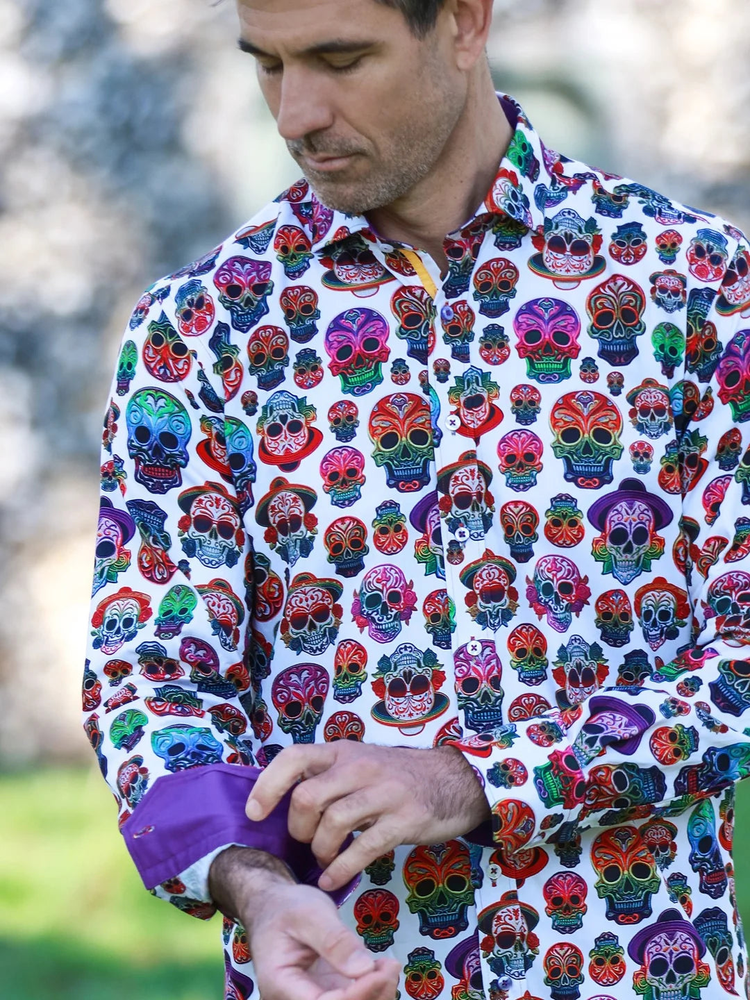 White Day of the Dead Skulls Print shirt