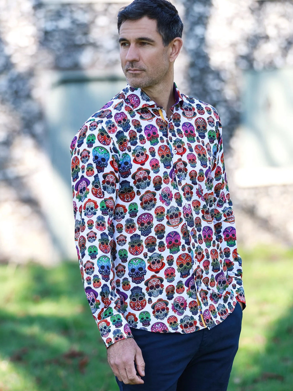 White Day of the Dead Skulls Print shirt