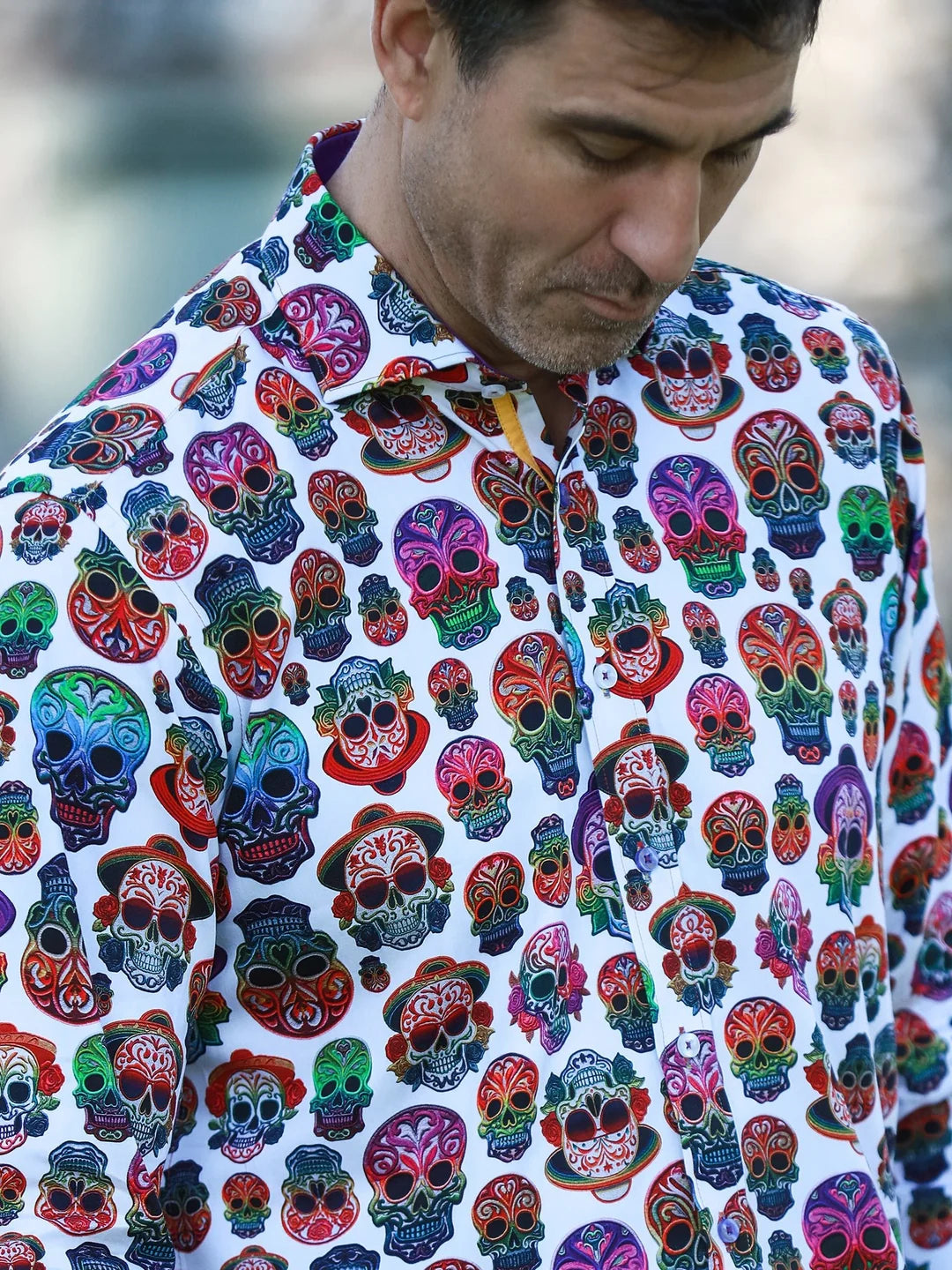 White Day of the Dead Skulls Print shirt
