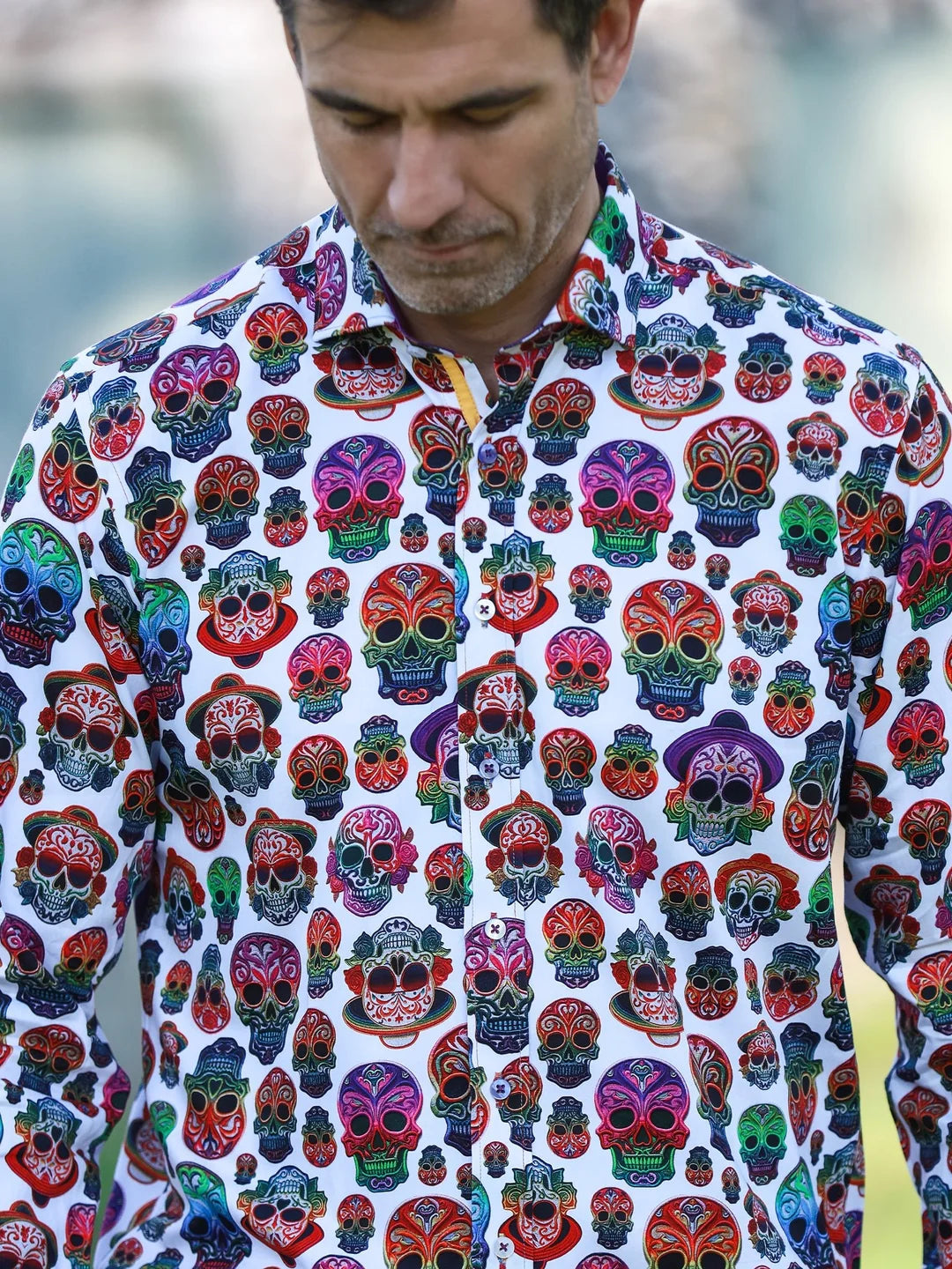 White Day of the Dead Skulls Print shirt