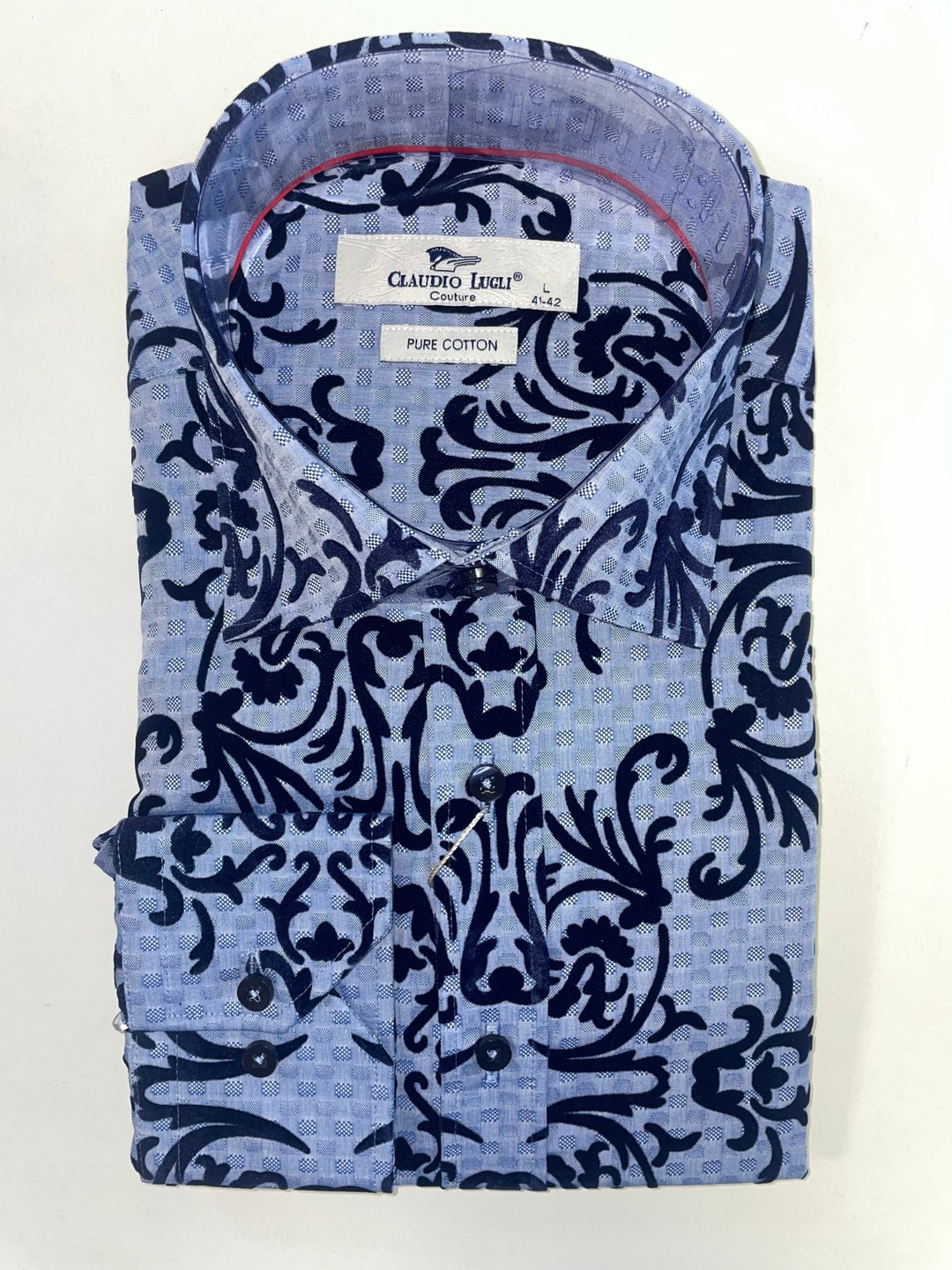 Navy Textured Floral Flocked Print shirt - CP6999