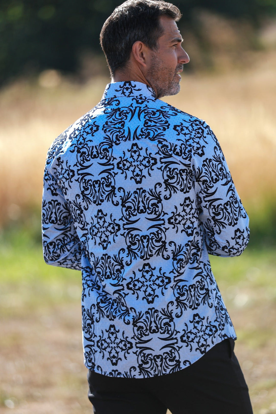 Navy Textured Floral Flocked Print shirt - CP6999