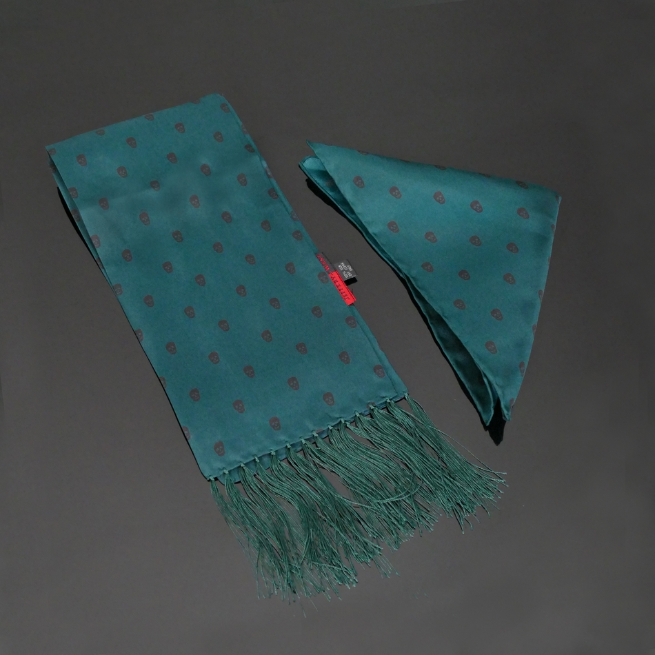 Jeffery West The Reaper Bottle Green Silk Scarf & Pocket Square