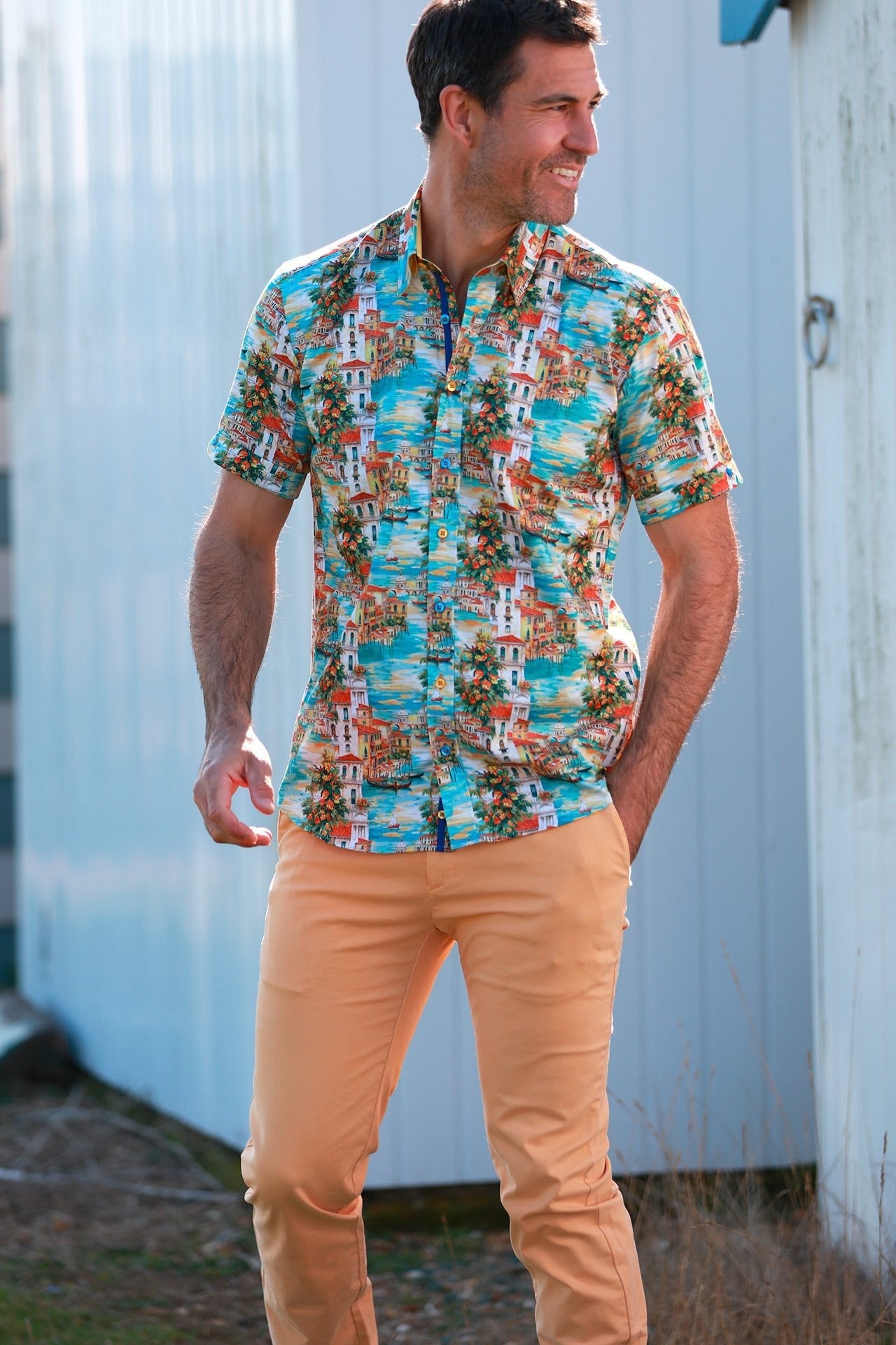 Men's Short Sleeve Venetian Views & Summer Hues Shirt