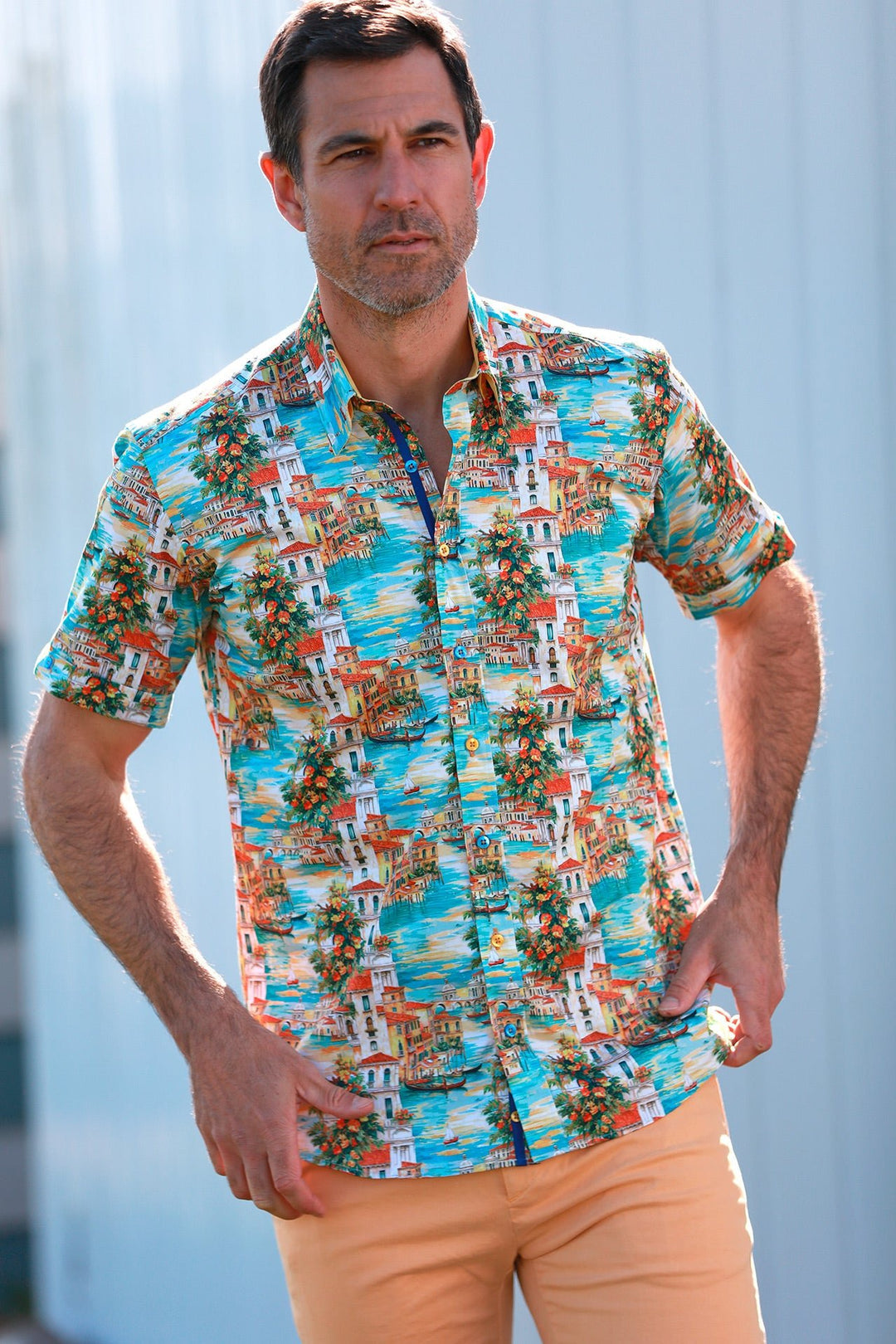 Men's Short Sleeve Venetian Views & Summer Hues Shirt