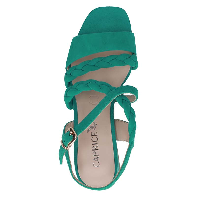 Caprice Emerald Suede Pleated Strap Block Heeled Sandal