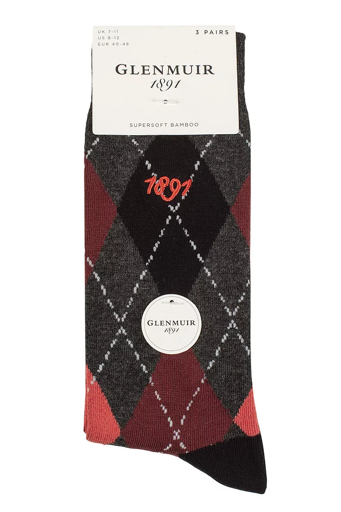 Glenmuir 1891 Cotton Socks, Argyle Patterned & Plain Black/Red/Charcoal