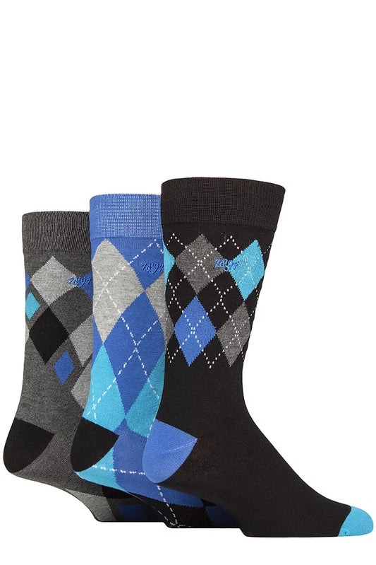 Glenmuir 1891 Cotton Socks, Argyle Patterned & Plain Royal Blue/Black