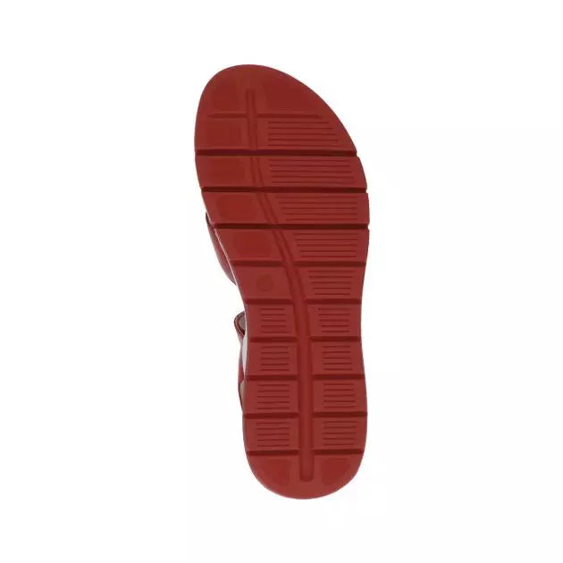 Caprice Red Soft Nappa Leather wedge casual sandal with chain detail.