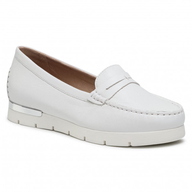 Caprice White Nappa slip on Moccasin. Only size 7.5 left.