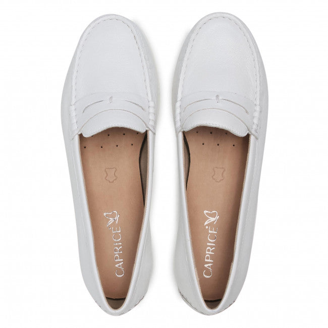 Caprice White Nappa slip on Moccasin. Only size 7.5 left.