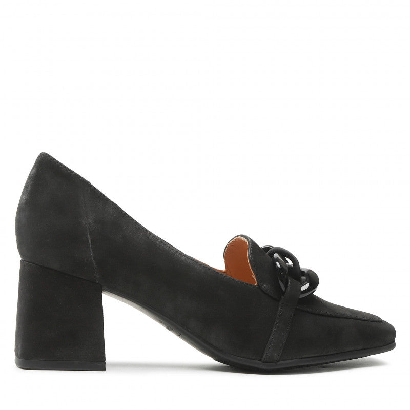Caprice Black Leather Pearl Suede Heel Loafer