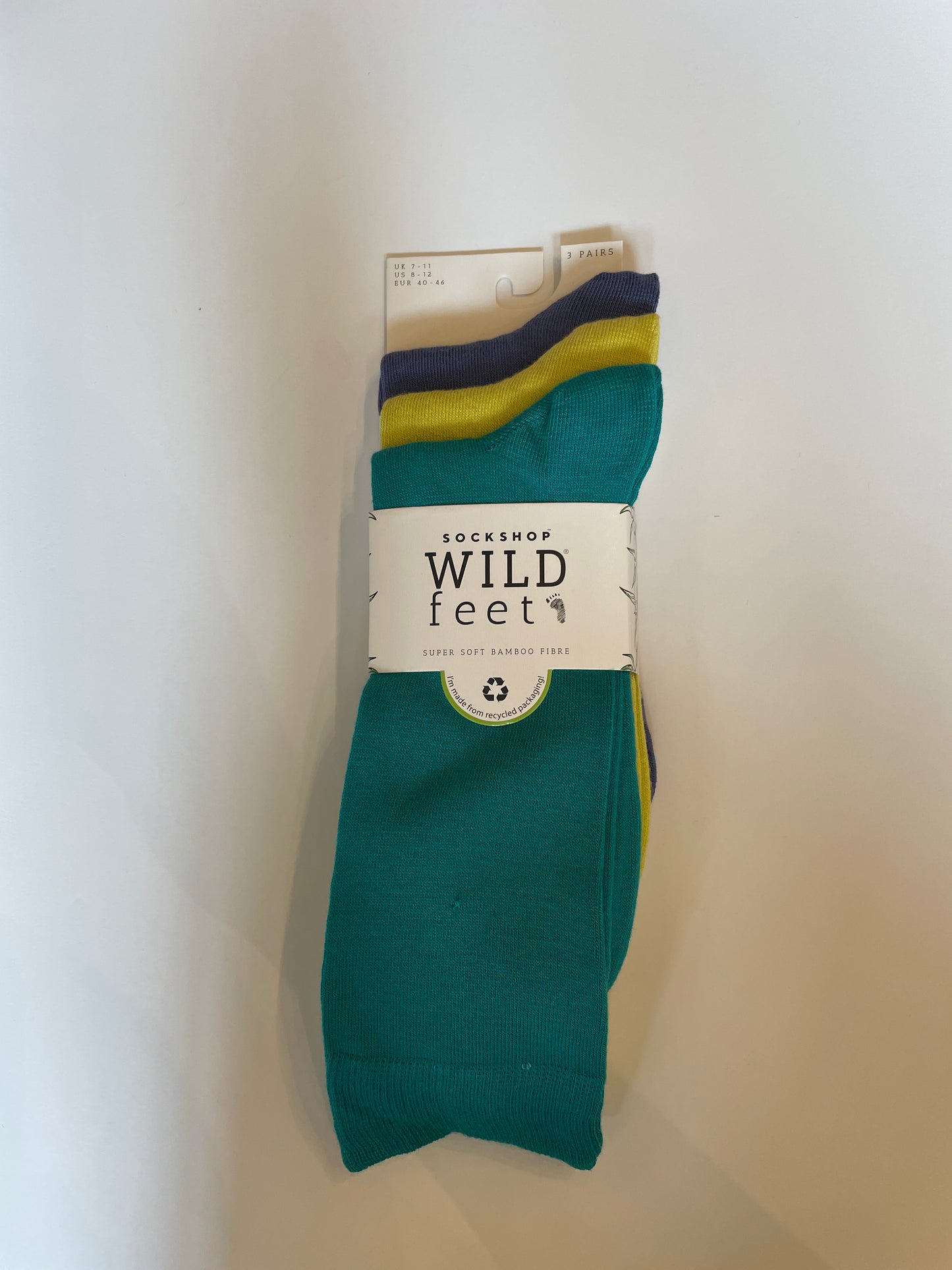 Men's Wild Feet Socks size 7-11 3 Pack Plain Teal/Yellow/Denim