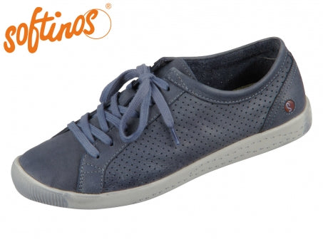 Softinos Ica Navy washed Leather lace up Trainer