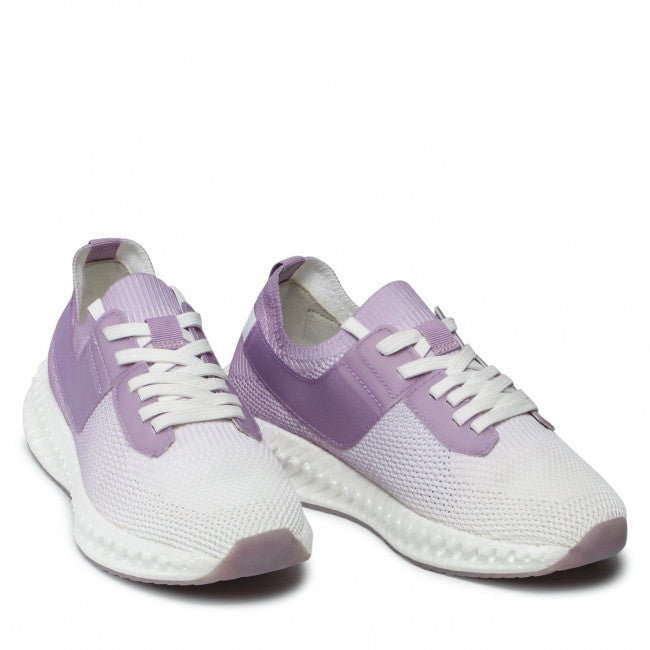Caprice Lilac and White Ombre knit pull on lace up trainer.