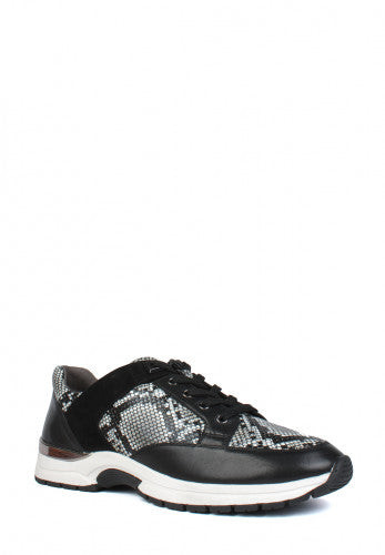 Caprice Black Snake Print lace up Leather trainer. Only sizes 4 and 7.5 left