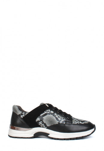 Caprice Black Snake Print lace up Leather trainer. Only sizes 4 and 7.5 left