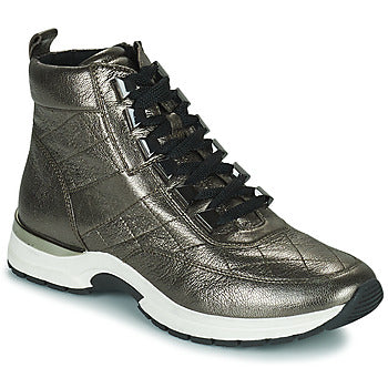 Caprice Metallic Pewter Zip/Lace hi top trainer Only 3.5 left