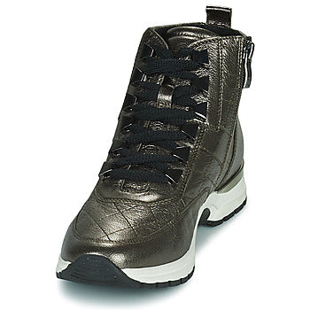 Caprice Metallic Pewter Zip/Lace hi top trainer Only 3.5 left