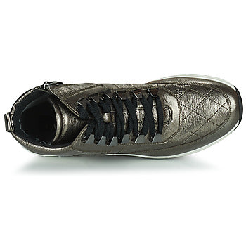 Caprice Metallic Pewter Zip/Lace hi top trainer Only 3.5 left