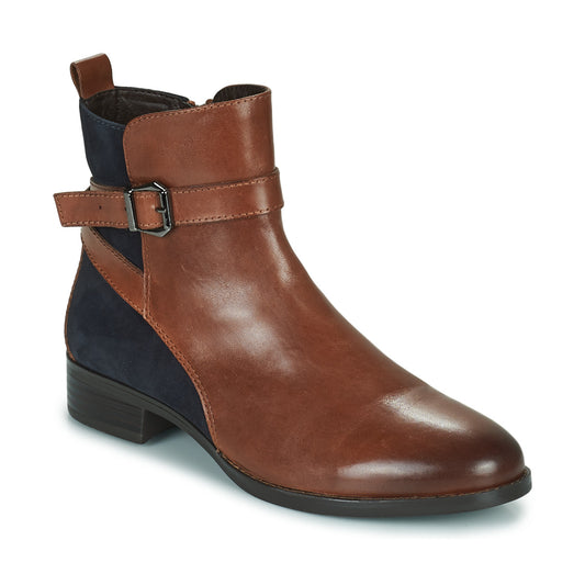 Caprice Cognac Leather/Navy Suede Ankle Boot. Only sizes 5 and 6.5 left.