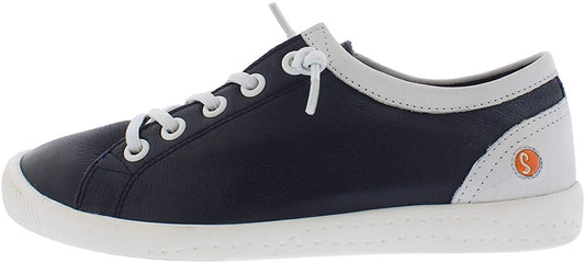 Softinos Navy and white Isla ll Leather lace up Trainer