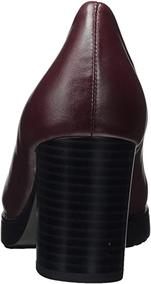 Caprice Burgundy Leather Block Heel Wedge Court Shoe