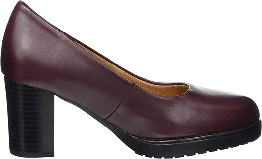 Caprice Burgundy Leather Block Heel  Court Shoe